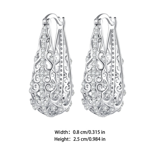 925 Sterling Silver Hypoallergenic Big Hoop Earrings For Women Luxury Elegant Jewelry Trendy Exquisite Gift Vintage Flower Pattern Earrings With Cubic Zircon