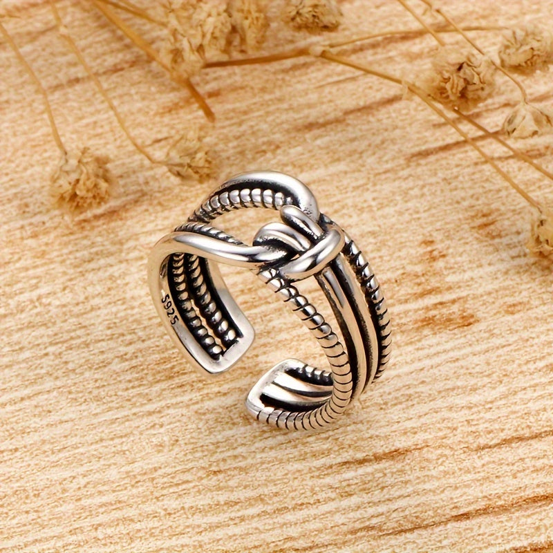 925 Sterling Silver Cuff Ring Retro Knot Design 14k Gold Plated Suitable For Men And Women Match Daily Outfits High Quality Adjustable Ring